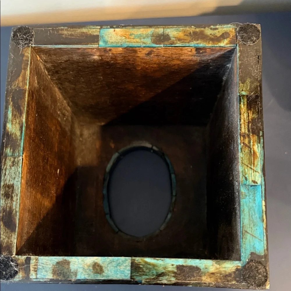 Inlaid Bone Blue and Brown Tissue Box Cover